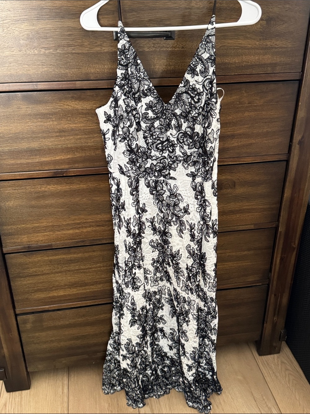 White House Black Market Black & White Lace Maxi Dress